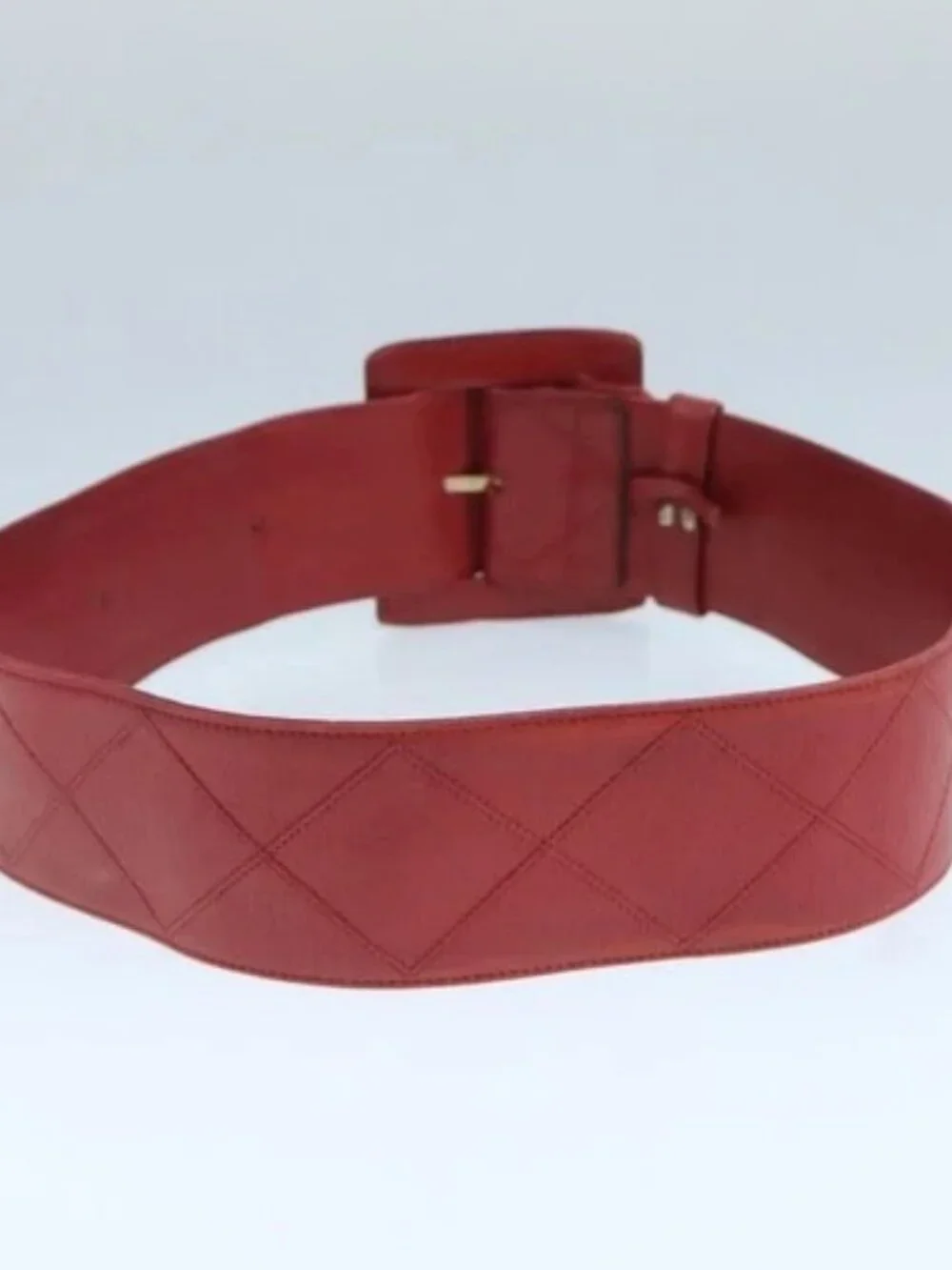 CHANEL Bicolore Belt Leather 26.4"-31.1" Red Gold CC Auth yk16186 - Picture 3 of 12